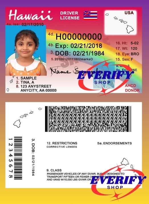 Hawaii Driving License PSD Editable Template